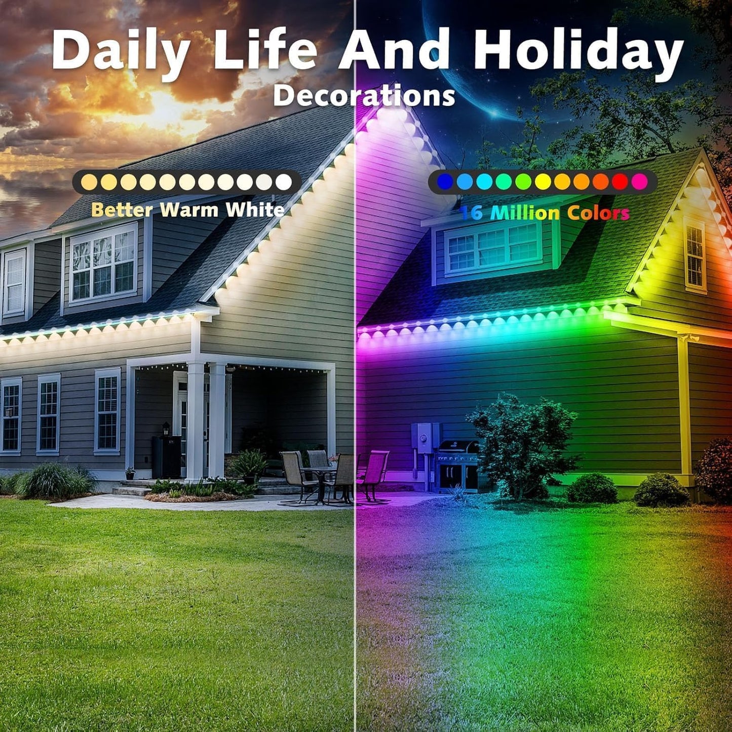 Sxlofty 300FT Permanent Outdoor RGB Lights,IP67 Waterproof Smart LED Eaves Lights with App/Remote Control,for Christmas and All Holiday Decor,Daily and Accent Lighting,House Roof and Garden Lighting
