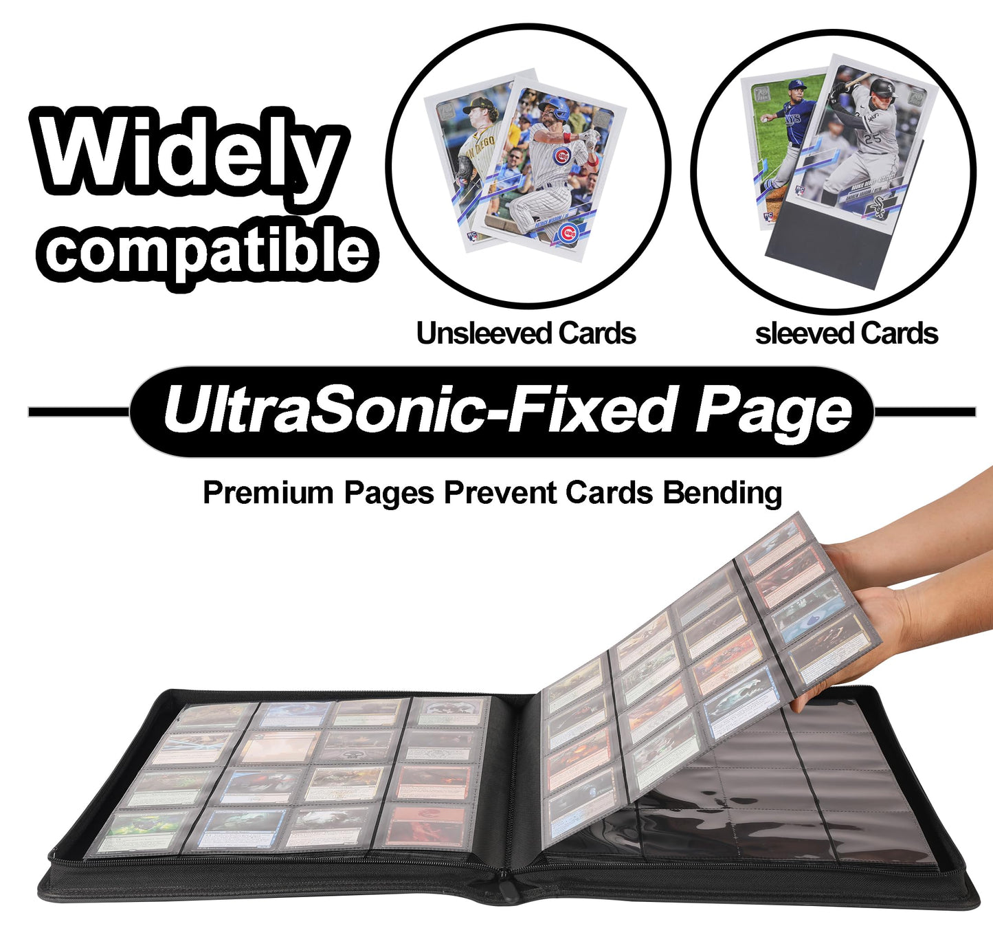 Premium Card Binder 16 Pocket - Fits 1600 Cards，4X4 Ringless Card Album with Sleeves for Trading Cards & Sports Cards（Model C，Classic Black）