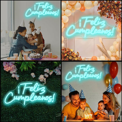 Happy Birthday Neon Sign ¡Feliz CumpleañOs Banner Dimmable Larger Happy Birthday Light Up Sign 20.53"X9.44" With Usb Chain Light Modulator,Happy Birthday Led Sign For Backdrop (Ice blue)