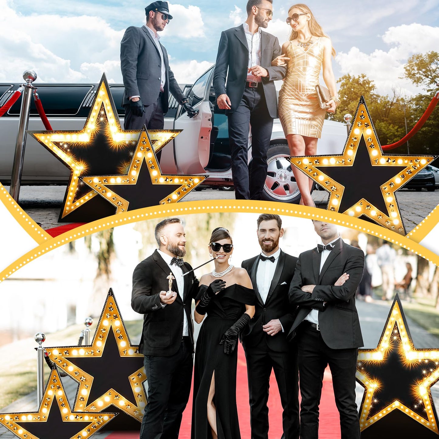 Leinuosen 3 Pcs 25.8"-31.5" Star Starry Night Movie Night Party Decorations Under The Stars Cardboard Cutout Stand-up Prom Award Homecoming Wedding Birthday Party Photo Prop Backdrop Decor