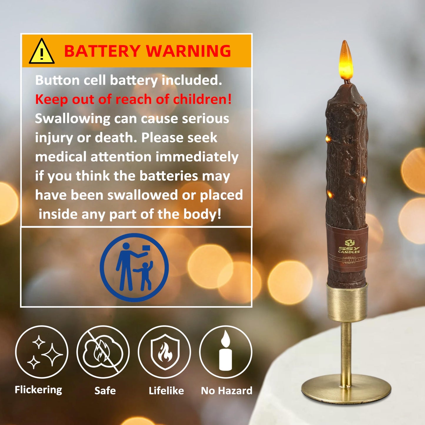 XINAOBAOLUO 6.5 inch Flameless Brown Taper Candles Flickering with 10-Key Remote, Battery Operated Led Warm 3D Wick Light Window Candles Real Wax Pack of 4, Christmas Home Wedding Decor