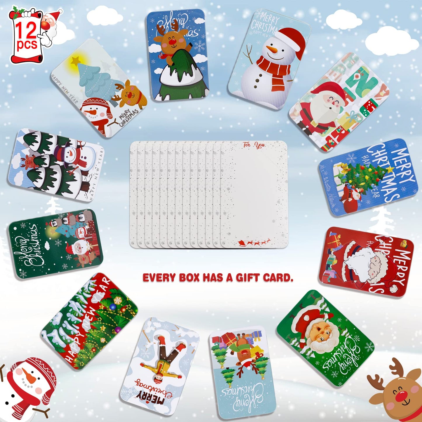 MGparty 12 PCS Christmas Gift Card Tin Boxes For Christmas Greeting Cards, Christmas Metal Tin Small Gift Boxes With Lids For Xmas Stocking Stuffers Party Favors,Christmas Holiday Gift Box Set