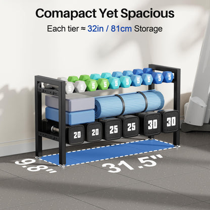 Dumbbell Rack 2-Tier 31 IN Length Adjustable Weight Rack For Home Gym Dumbbells Kettlebell (Rack Only)