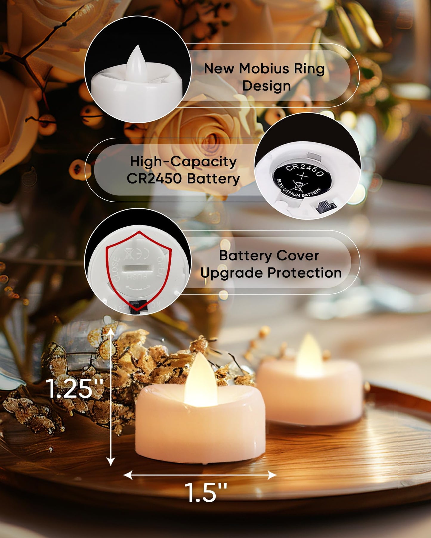 merrynights Remote Candles, 24PCS Flameless Tea Lights Candle Battery Operated with Timer, 400+Hours Remote Control LED Tea Lights Votive Candle - 1.5'' D X 1.25'' H- Warm White Light