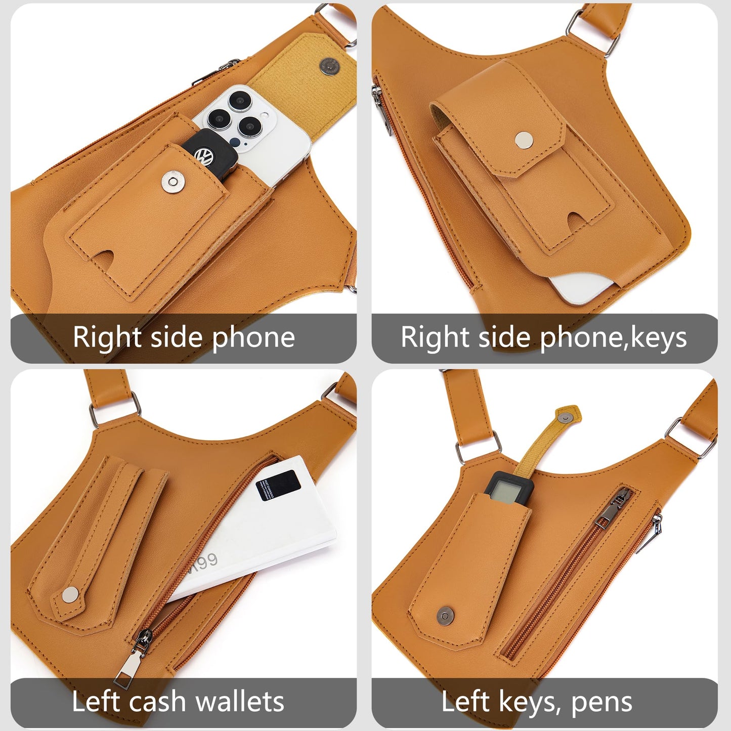 GLAMZLELE Double Shoulder Armpit Bag for Men Chest rig Underarm Anti-Theft Adjustable Pocket with Double Shoulder Straps Phone Wallet 2026 (Brown)