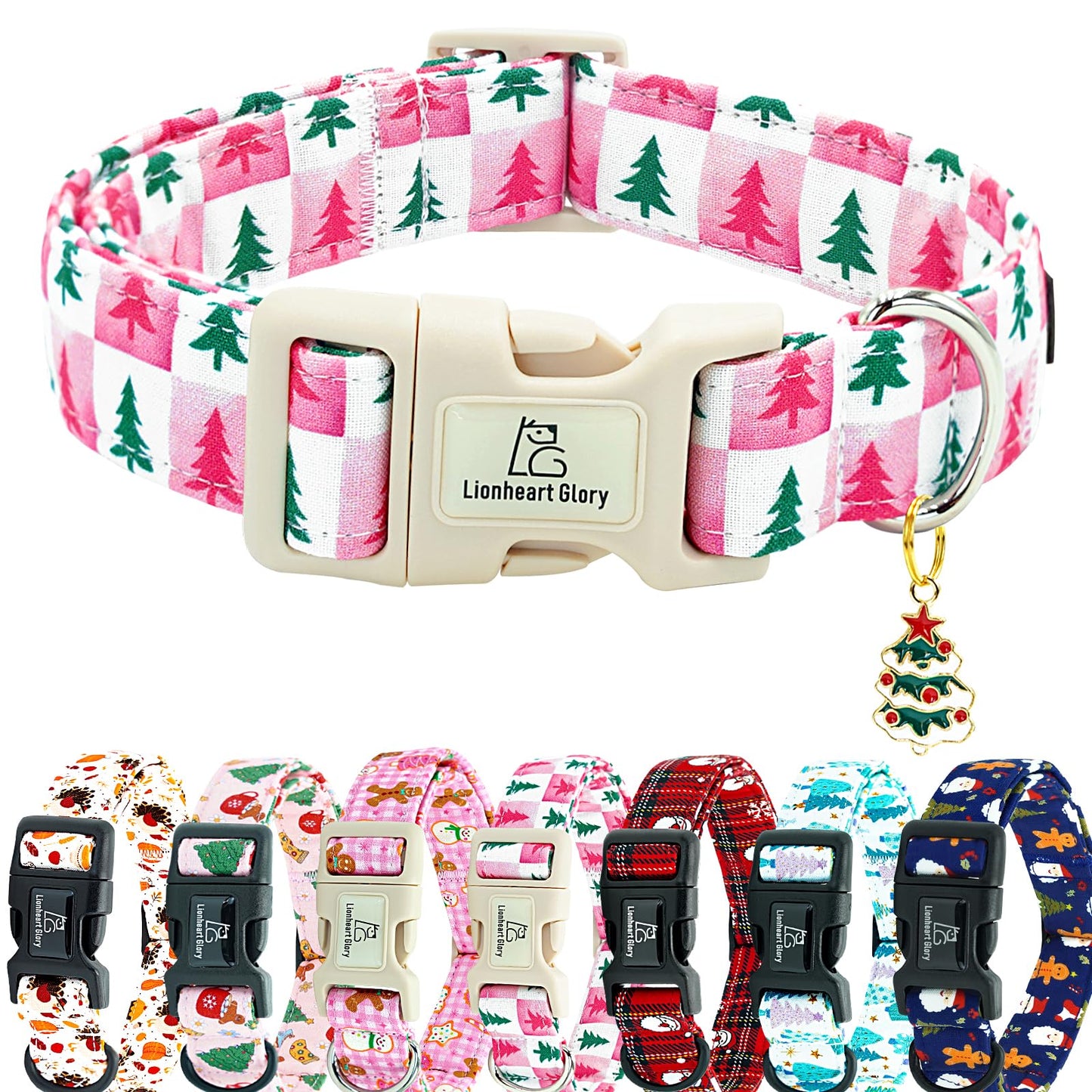 Lionheart glory Christmas Dog Collar Pink Checkboard Christmas Tree Cute Dogs Collar - Adjustable Soft Comfortable Light Collars for Small Dogs Girl or Boy Winter Pet Collars