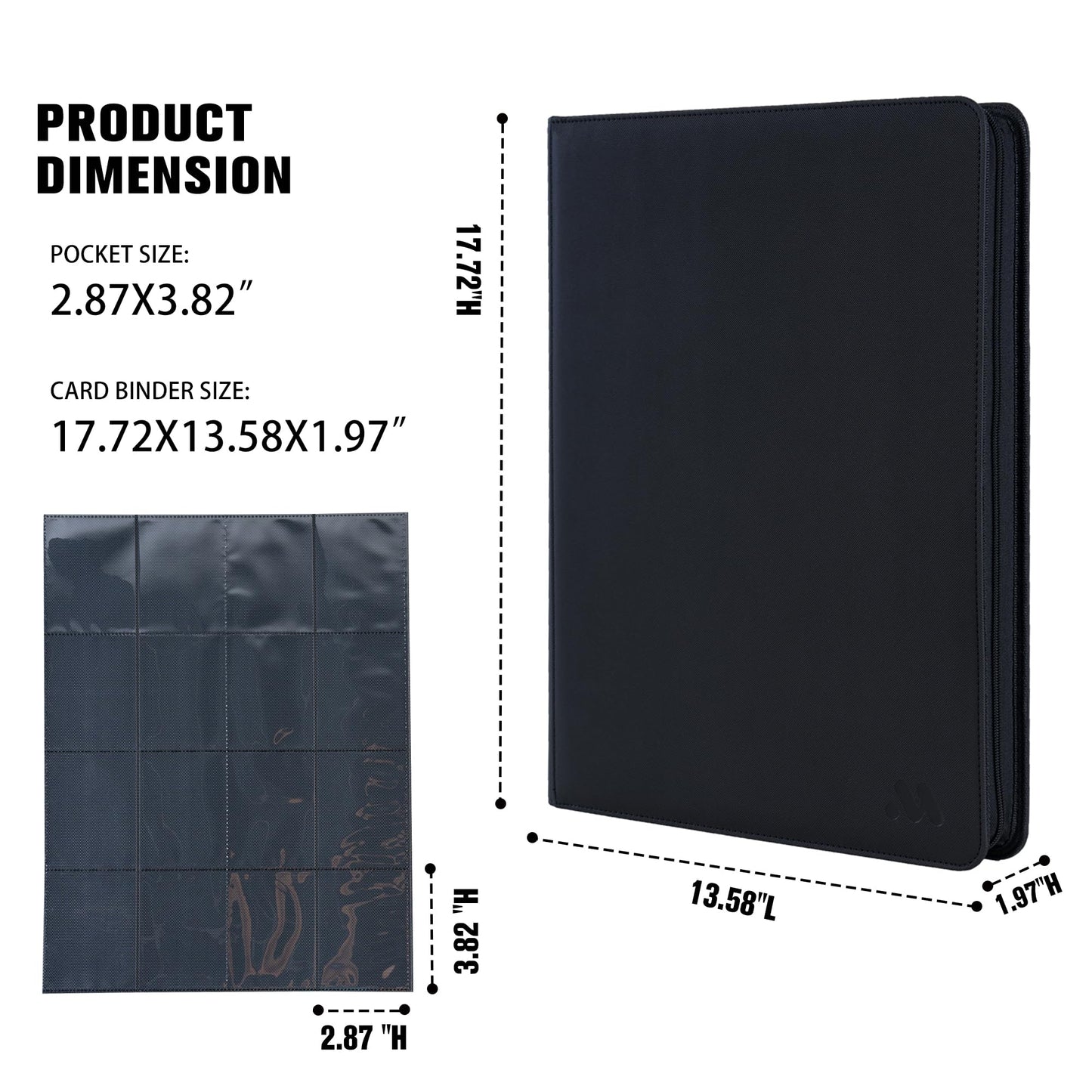 MORABTO Card Binder 16 Pocket,Trading Card Binder Holds up to 1408 Cards with 44 Sleeves,Zipper Card Holder Album Compatible with TCG/Sports Cards-Black