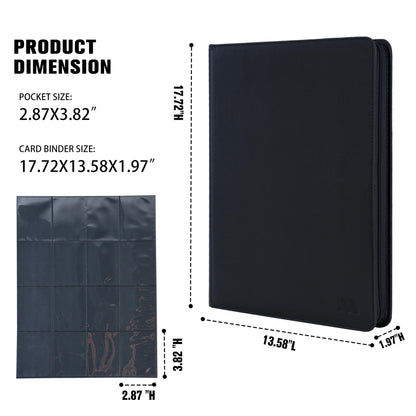 MORABTO Card Binder 16 Pocket,Trading Card Binder Holds up to 1408 Cards with 44 Sleeves,Zipper Card Holder Album Compatible with TCG/Sports Cards-Black