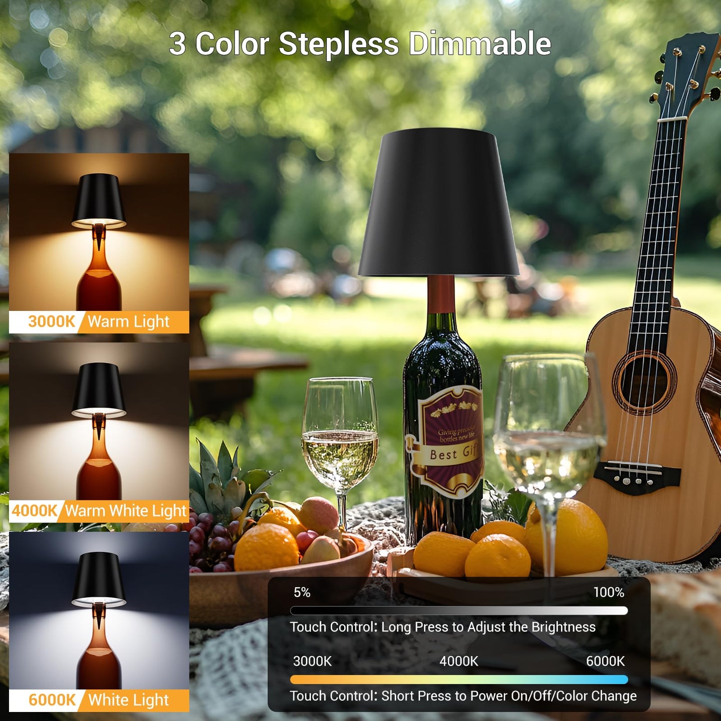 nulmvic Wireless Lamp, Wine Bottle Lights With 3 Color Temperature, Rechargeable Stepless Dimming LED Lights for Liquor Bottles, Bedroom, Restaurant, Bar - Red