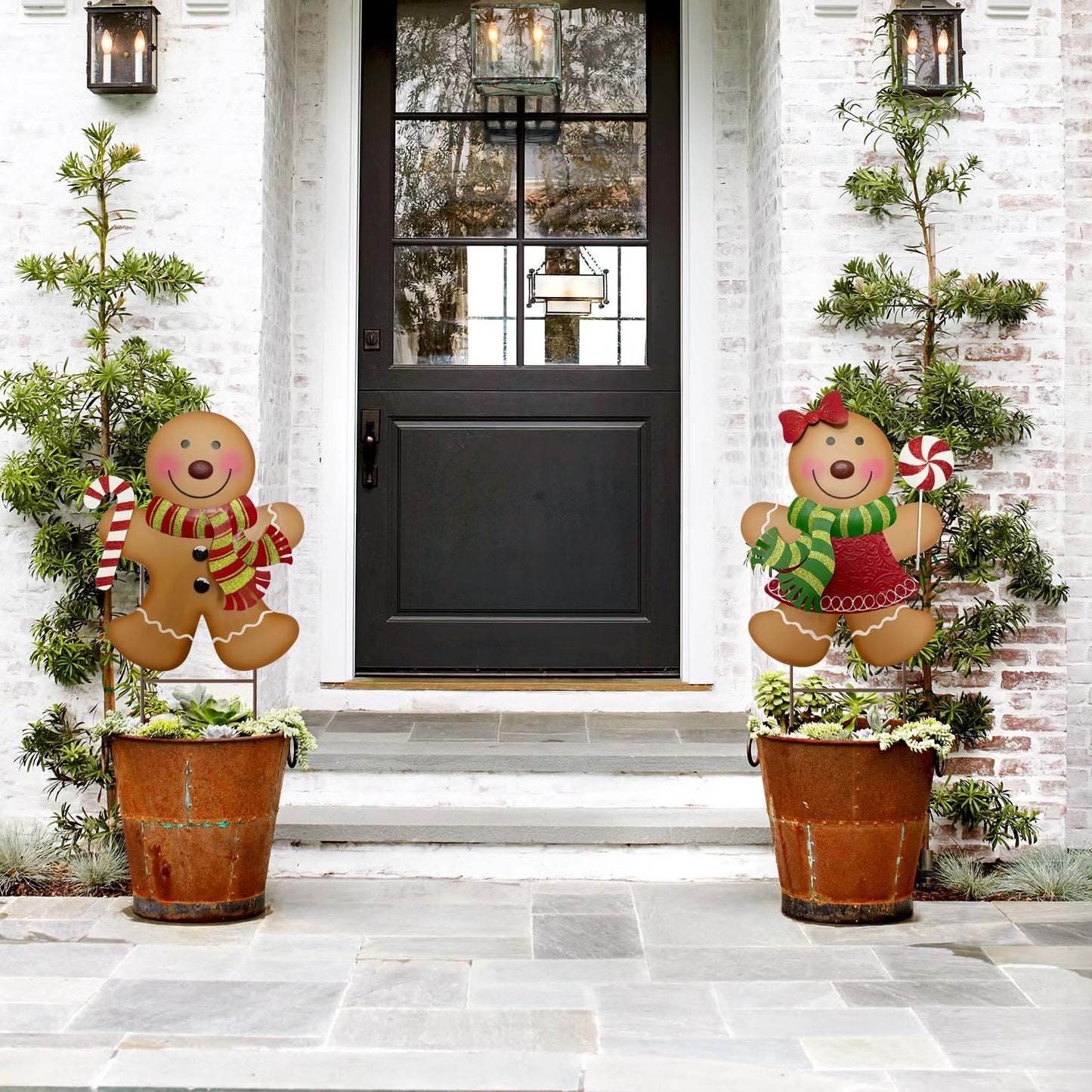 ABELOTS Outdoor Christmas Decorations,27" H Large Gingerbread Boy and Girl Metal Yard Stakes,Set of 2, Rustic Winter Signs for Lawn Garden,Patio, Pathway & Front Yard,Farmhouse Porch Outside