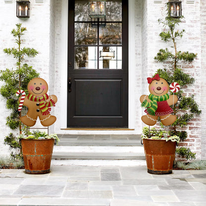 ABELOTS Outdoor Christmas Decorations,27" H Large Gingerbread Boy and Girl Metal Yard Stakes,Set of 2, Rustic Winter Signs for Lawn Garden,Patio, Pathway & Front Yard,Farmhouse Porch Outside