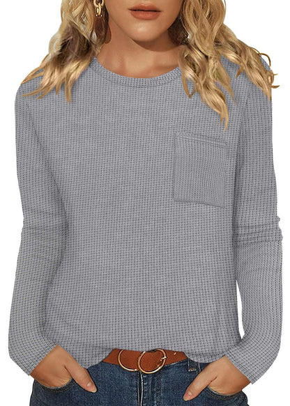 WIHOLL Long Sleeve Shirts for Women Waffle Knit Trendy Fall Fashion 2025 Dressy Casual Blouses Teacher Outfits