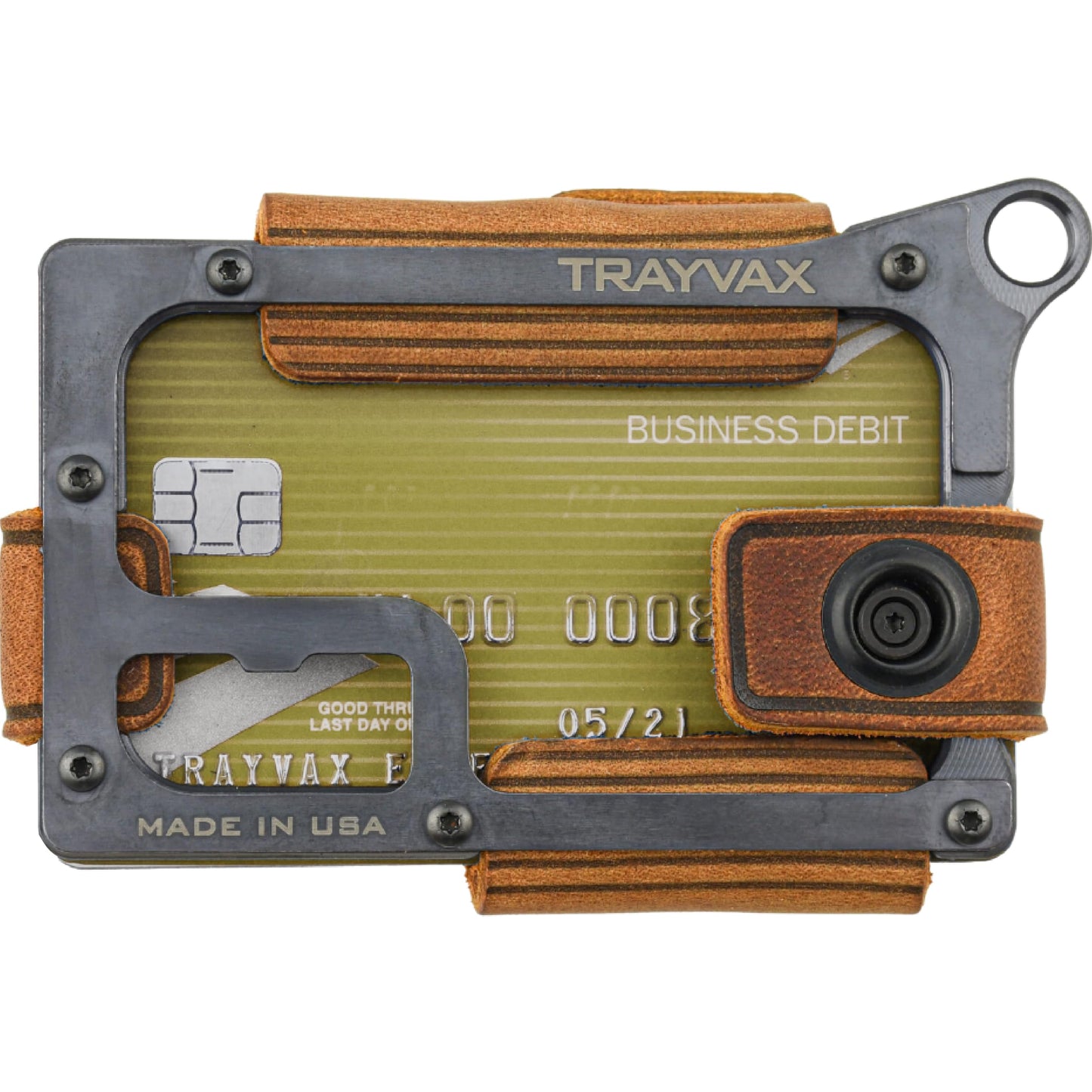 Trayvax Contour Wallet, RFID Front Pocket Money and Credit Card Holder, Minimalist Slim Leather Metal Wallet for Men and Women, Black Tobacco Brown