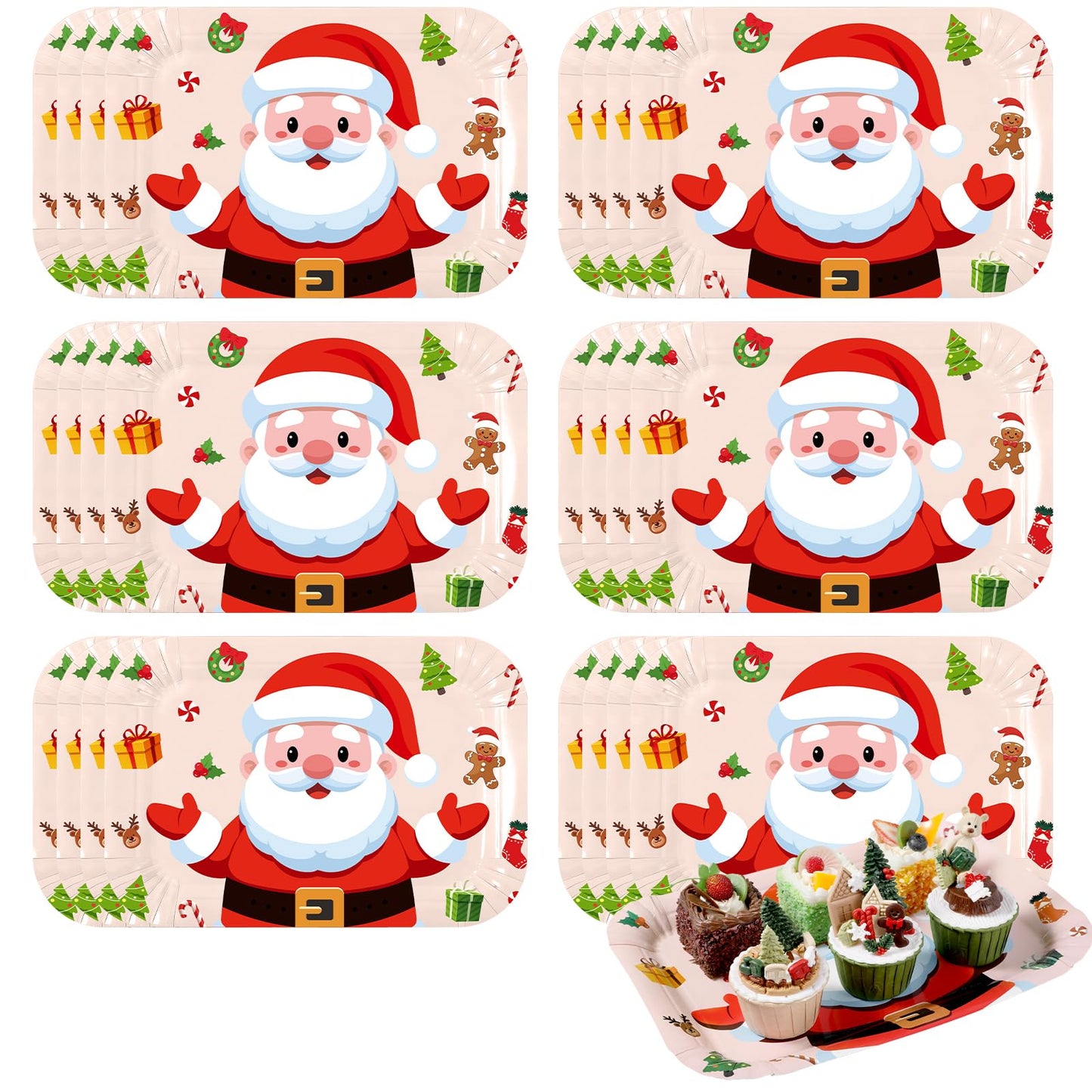 Acellegic 24 Pcs Christmas Serving Trays 13 x 9 Inch Large Platters Food Trays Xmas Cookie Plates Santa for Christmas Movie Night Birthday Party Supplies