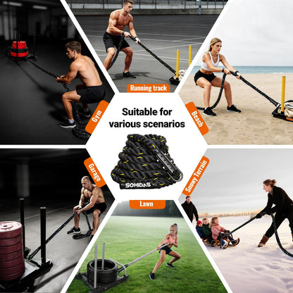SOHIDAS 40FT Weight Sled Rope Workout Sled Pulling Ropes, Sled Push Gym Equipment Weight Sled Pull Rope for Training Tire Pulling Workout Fitness Resistance Football Exercise Equipment for Men Women