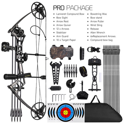Lanneret Compound Bow and Archery Sets - Right Hand Archery Compound Bows 0-70 lbs Draw Weight Adjustable for Adults and Beginners，25"-31" Draw Length，up to IBO 320 fps，Archery Hunting Bow Set，Camo