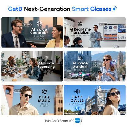 GetD AI Glasses for Men & Women, Smart Glasses Powered by ChatGPT, AI Real-time Translation with 145 Languages, 11H Music Play, Bluetooth Glasses with Photochromic Lens for Daily Use, Travel
