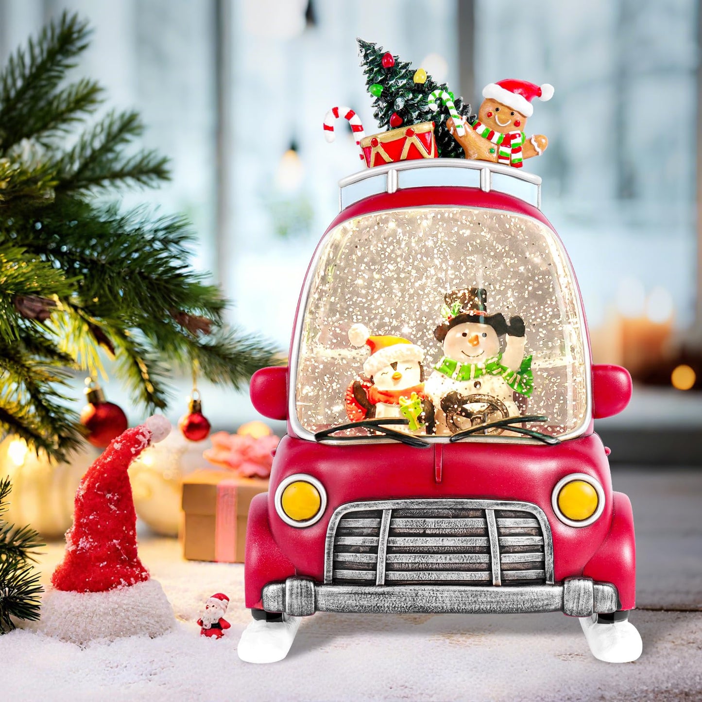 Christmas Snow Globe Lantern with 8 Holiday Music, Christmas Water Snow Globe USB/Battery Powered 6H Timer, Glitter Snowfall Snowman and Penguin Scene for Family Friends (Snowman Penguin)