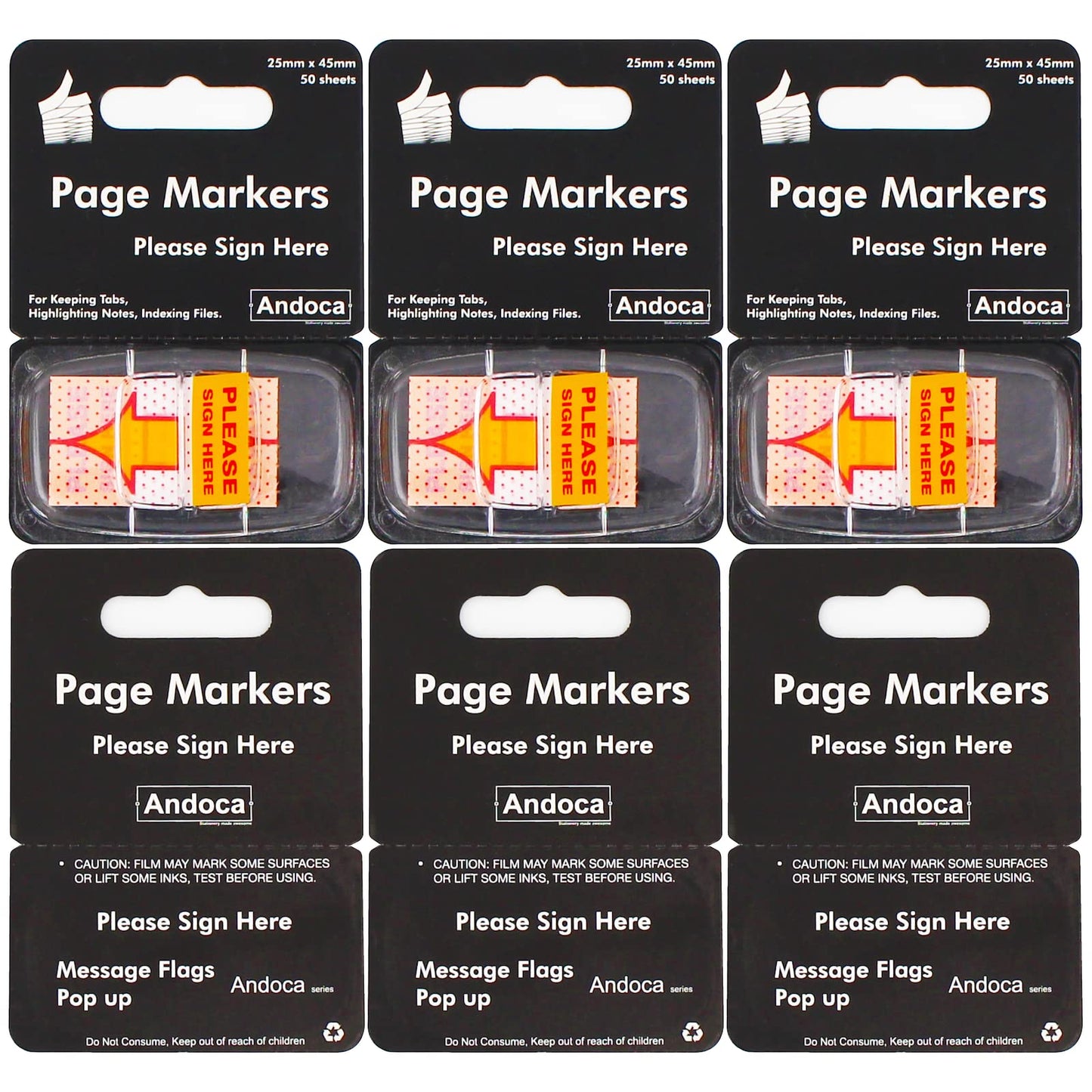 Please Sign Here Message Flags, 300 Pages Total, 0.98 x 1.77 Inch Wide, Easy to Post, 50 Flags/Dispenser, Medium Yellow, 6 Dispensers/Pack