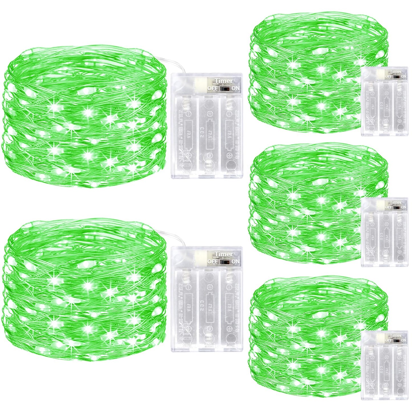 kolpop 5 Pack Fairy Lights Battery Operated with Timer, 50 LED Mini String Light Battery Powered, Green Tiny Lights for Indoor Wedding Decorations