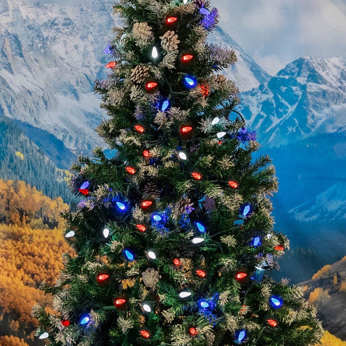 Novelty Lights 24FT 70 LED C6 LED USA String Lights, Outdoor Christmas Tree Commercial Grade LED String Lights, Coaxial Permanent Christmas Lights Outdoor Tree Decorations Outdoor (Red/White/Blue)