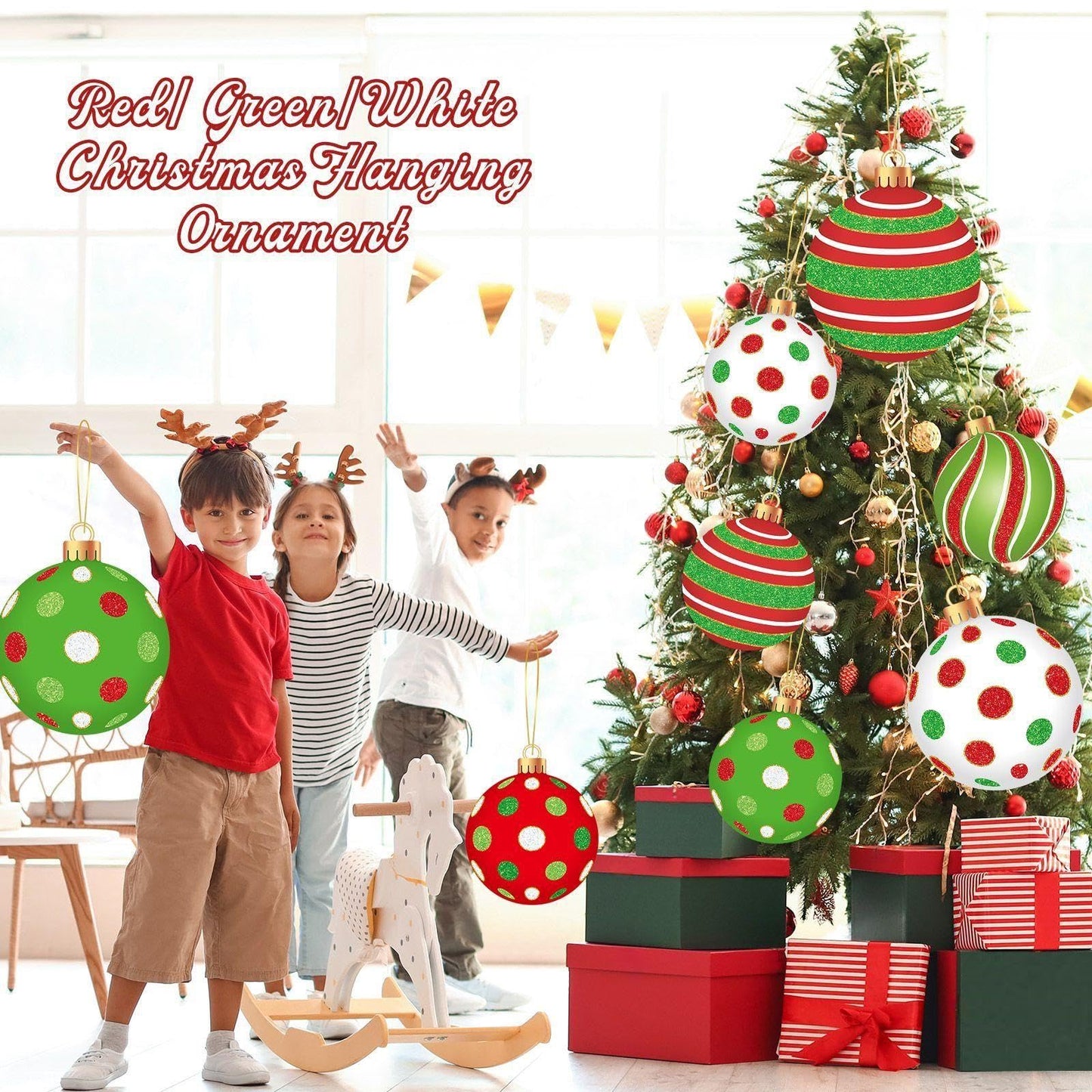Wonderjune 15 Pieces Large Christmas Ball Yard Decors Include 5 Pcs 11.8 Inch Outdoor Christmas Hanging Ornament 10 Pcs 7.9 Inch Plastic Xmas Ball Ornaments for Lawn Tree Home Decors (Polka Dot)