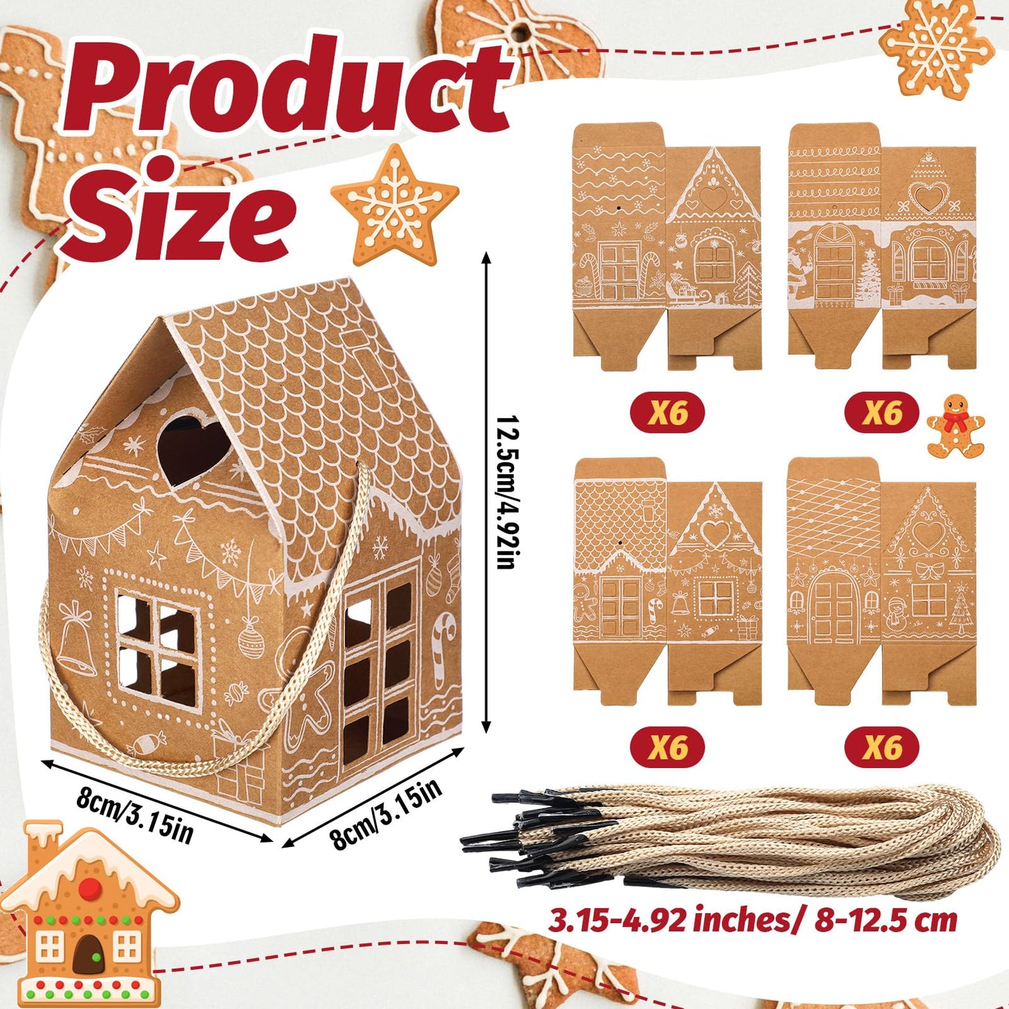 Gersoniel 24 Pcs Christmas Gift Boxes Candy Gingerbread House Mini Christmas Party Favor Box Small Paperboard Gift Container for Xmas Holiday Party Treat Cookie Goodie Snack Packaging