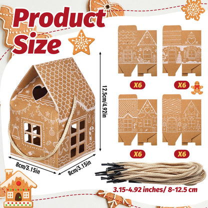 Gersoniel 24 Pcs Christmas Gift Boxes Candy Gingerbread House Mini Christmas Party Favor Box Small Paperboard Gift Container for Xmas Holiday Party Treat Cookie Goodie Snack Packaging