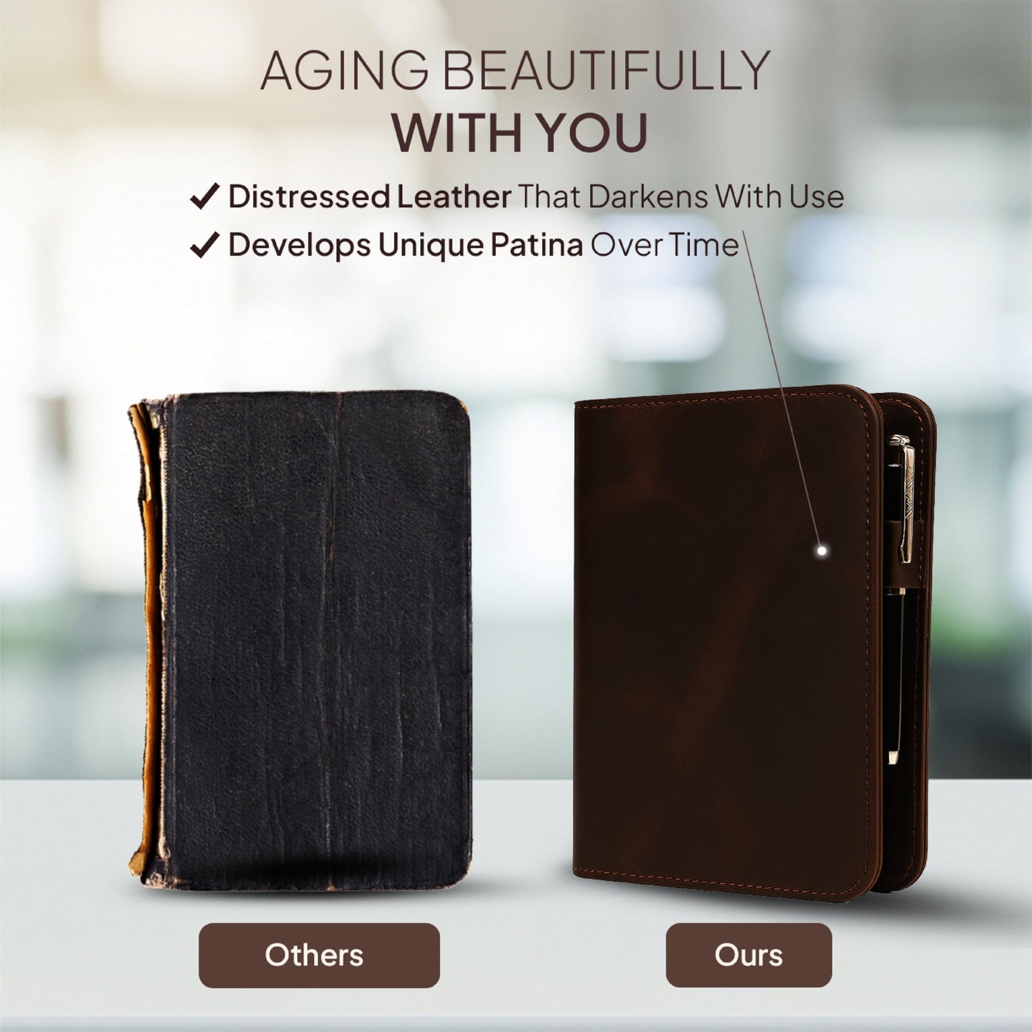 TheAntiq Genuine Leather A5 Journal Cover Refillable Notebook Cover, Fits 5.75 x 8.25 in, Card Slots Pocket & Pen Holder, Handmade Professional Leather Organizer for Men & Women, Travel & Work Diary Cover (Brown)
