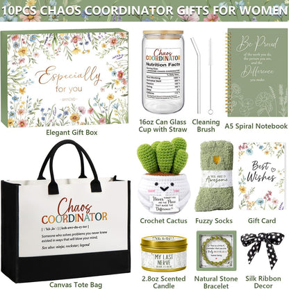 Thank You Gifts for Women, Administrative Professional Day Gifts, Chaos Coordinator Gift for Coworkers Women Boss Lady Manager Teacher Nurse Employee Appreciation Birthday Gift w/ Canvas Tote Bag