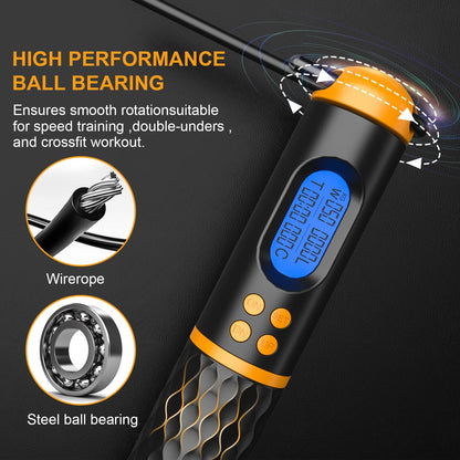 Smart Jump Rope, Multifun Speed Skipping Rope with Weight/Lap/Time/Calorie Counter Adjustable Digital Counting Jump Ropes for Home Gym, Cordless Jumping Rope for Men Women Kids
