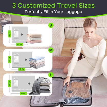 Vacbird Vacuum Bags for Travel with USB Pump, 12 Pack Carry-on Size Compression Packing for Luggage and Suitcase, Space Saver Bags for Clothes and Clothing Travel
