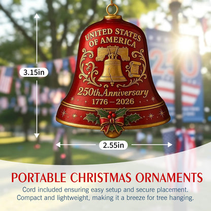 2pc 250th Anniversary USA Bell Ornament for 4th of July Decorations, 2D Acrylic 250 Anniversary Merchandise, America 250th Birthday Gifts, 250th Patriotic Decorations for Holiday Ornament Gift Bulk