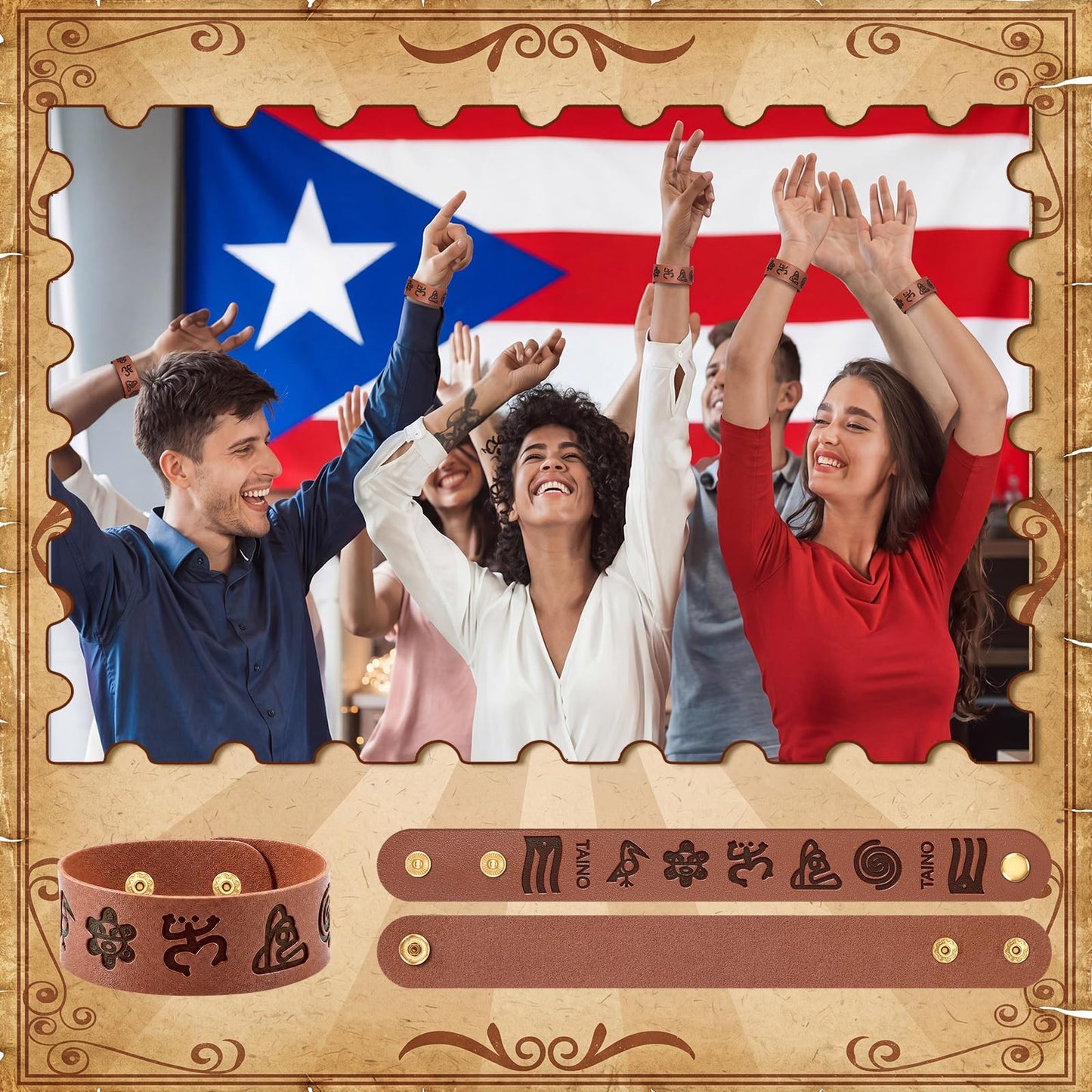 Cunno 12 Pcs Adjustable Taino Leather Bracelets, Boricua Cultural Art Gift Bulk Puerto Rico Coqui Frog Sun Tribal Wrap Bracelets Pack Puerto Rican Indigenous Symbol, Taino Souvenir Gift for Men Women