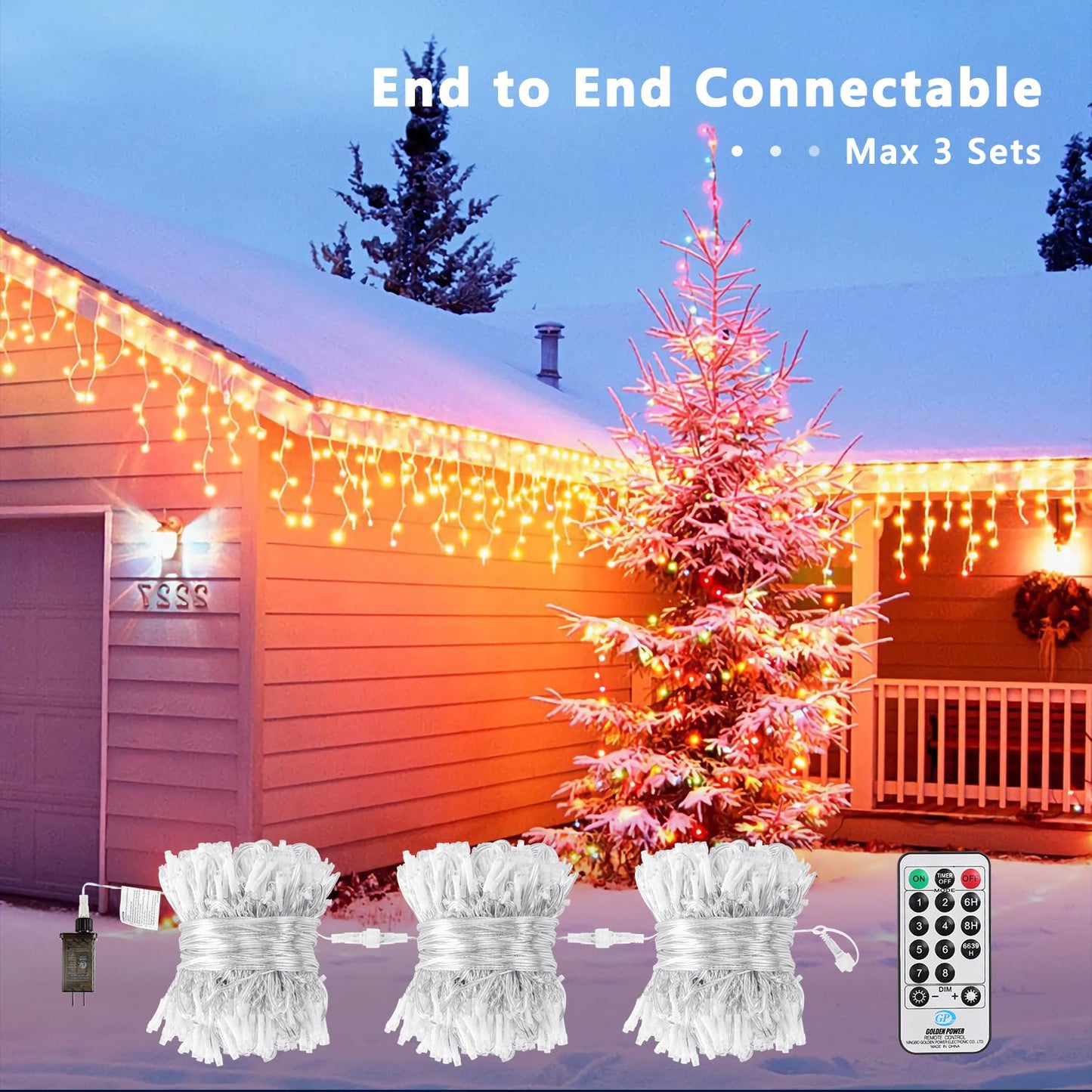 Brizled Icicle Lights Warm White, 29ft 360 LED Christmas Icicle Lights, 8 Modes Christmas Light with 60 Drops, Connectable Xmas Drop Lighting with Remote for Indoor Outdoor Christmas Wedding Holiday