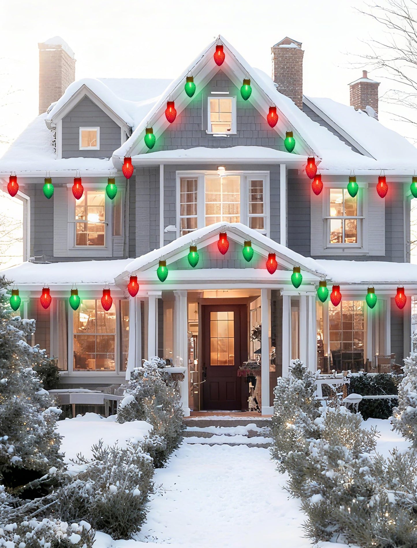 Romasaty Jumbo Christmas Lights, 16FT Giant Christmas Lights with 10 5'' LED Red Green Giant Strawberry Bulbs, C7 Hanging Xmas Light for Patio Garden Party Outdoor Xmas Decorations