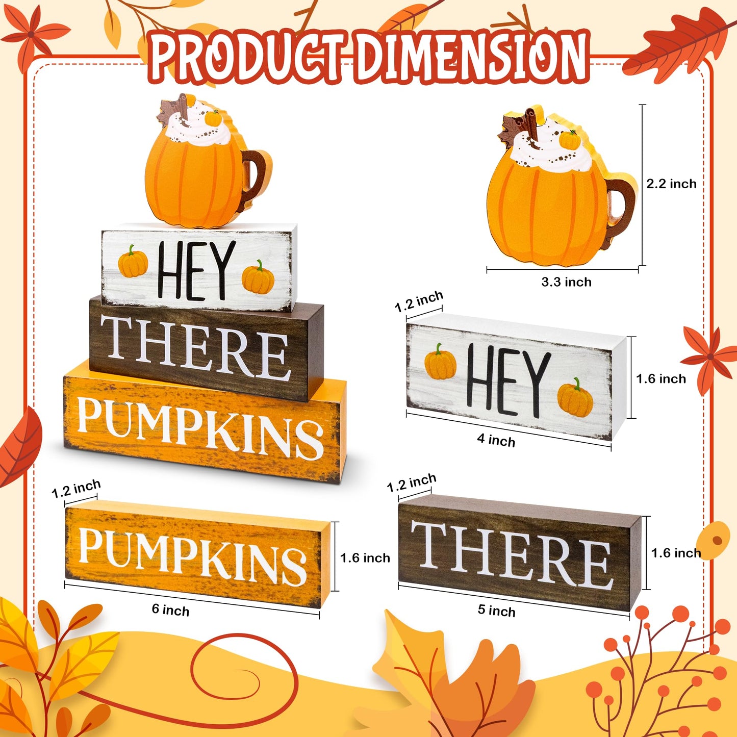 4 Pcs Fall Decor Wooden Tiered Tray Decor, Pumpkins Autumn Decorations Gifts for Home, Thanksgiving Table Centerpiece for Autumn Harvest Party Kitchen