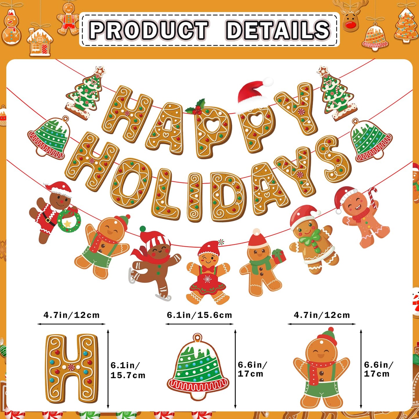 Happy Holidays Banner and Decorations - Gingerbread Christmas Banner and Decorations for Holidays