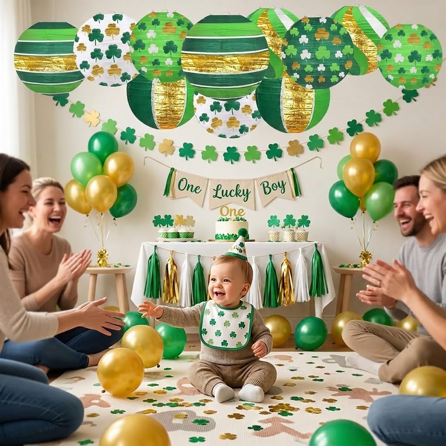 ADLKGG 12 PCS Lucky Green Paper Lanterns, 8" Hanging Clover Decorations for Garden Party, Casino Night, The Lucky One Baby Shower, Irish Wedding & Spring Events, St. Patrick's Day