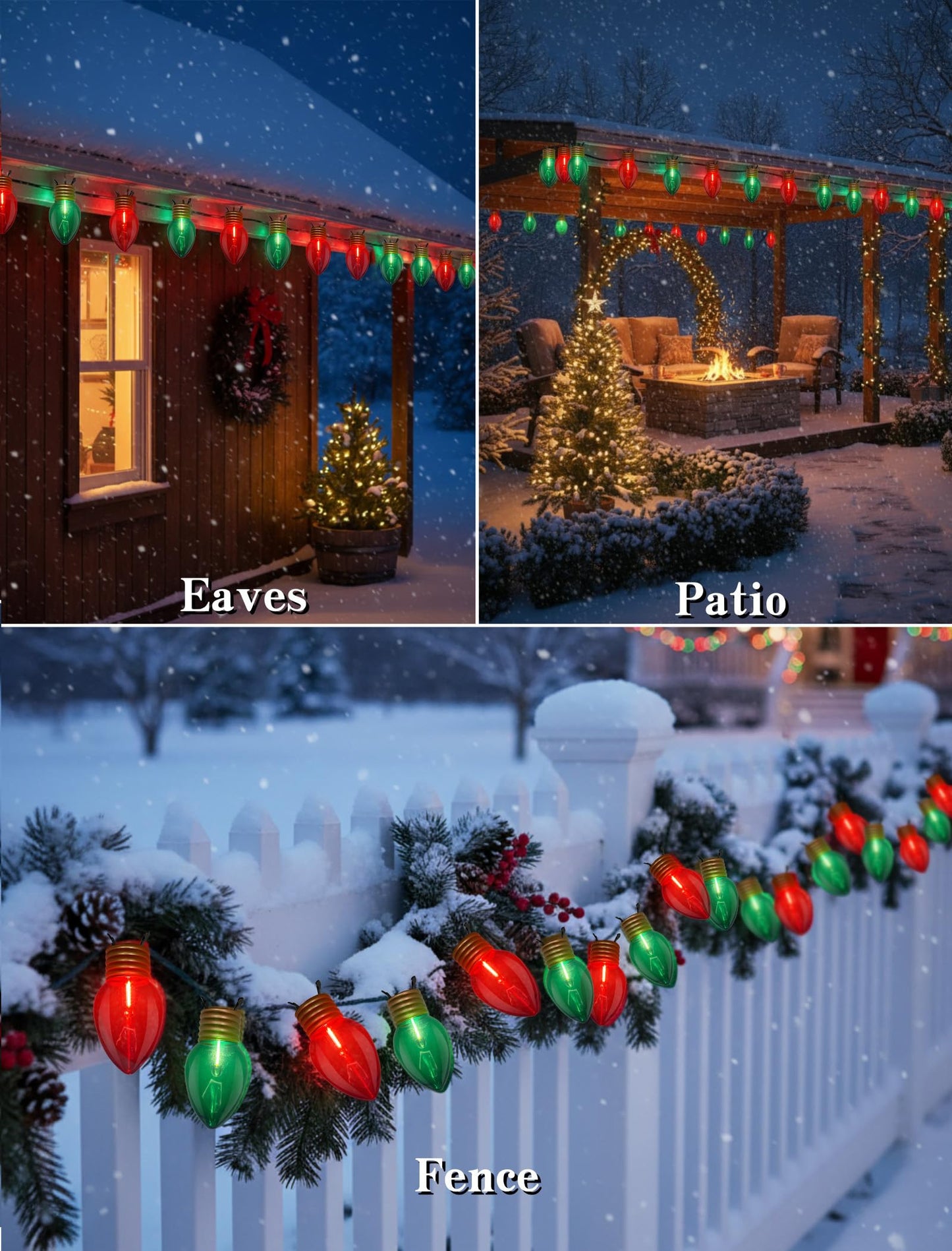 Pallerina 16FT Jumbo Red and Greeen Christmas Lights,Outdoor Giant Christmas Decorations Lights with 10 LED Clear Red and Greeen Bulbs for Tree Holiday Home Roof Yard Garden Decorations