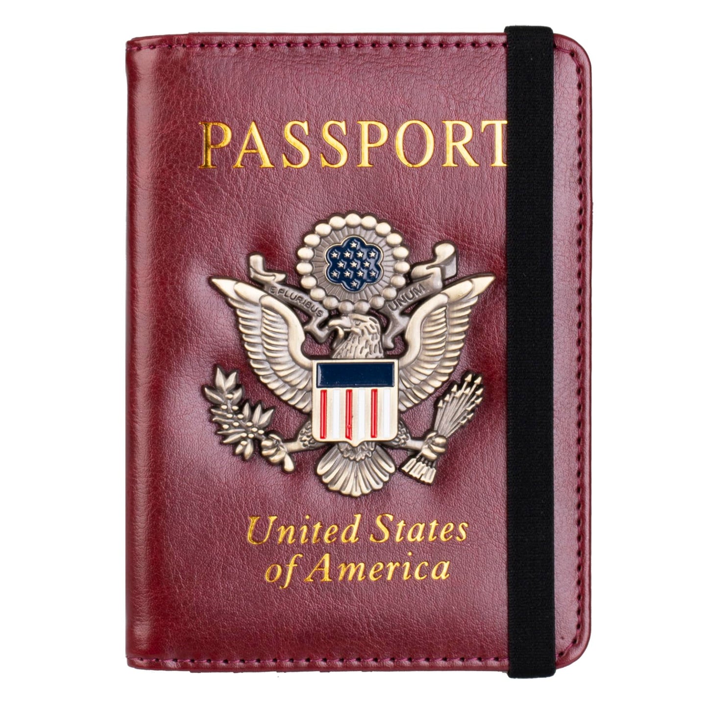 TOURSUIT RFID Blocking Passport Holder for Women Men, Leather Passport Travel Wallet with 3D Metal Badge, Travel Document Organizer Cover Accessories (Rose Red)