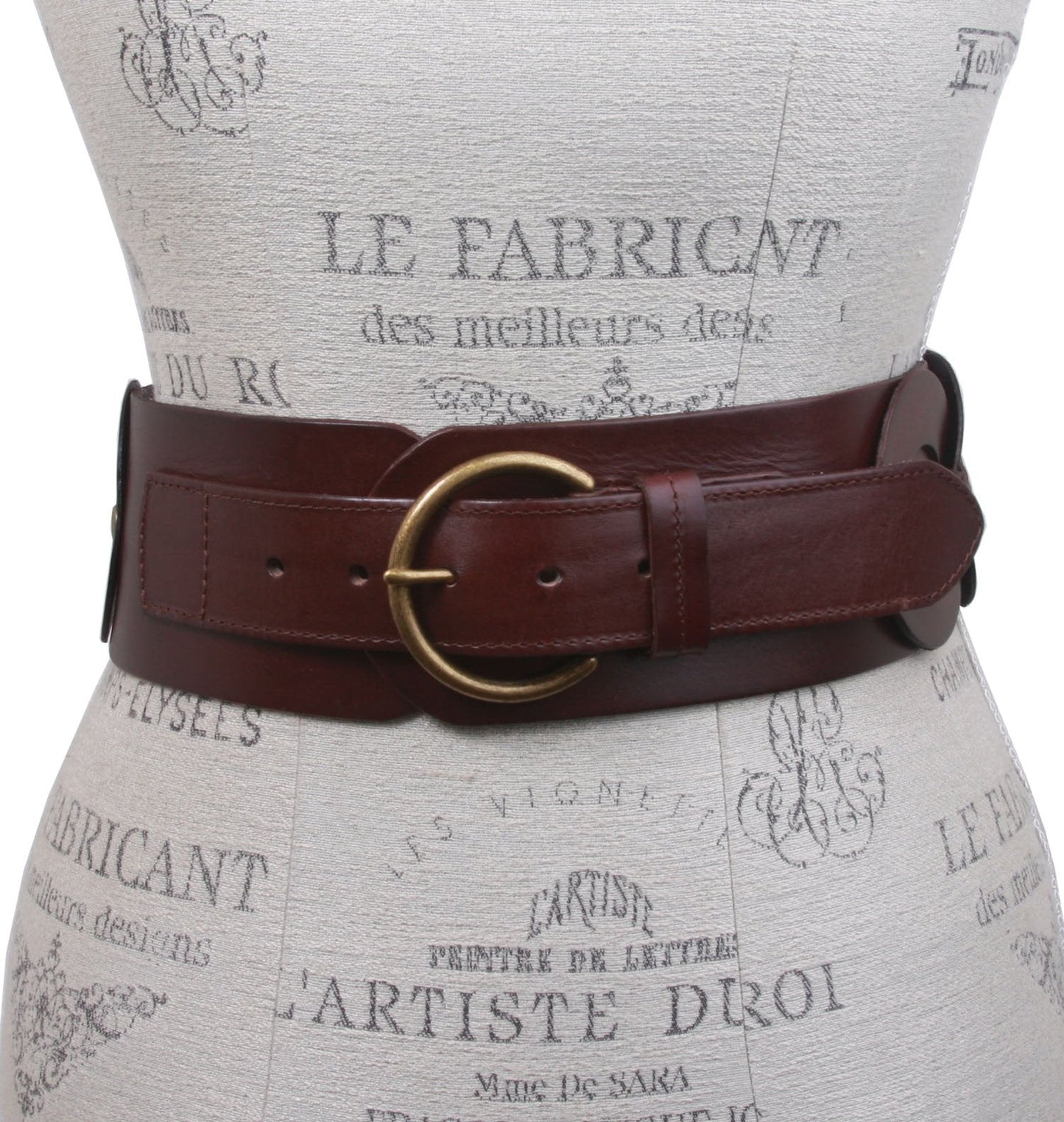 Ladies 3" (75 mm) Wide High Waist Round Disk Linked Braided Cowhide Top Full Grain Leather Belt, Brown | 37"