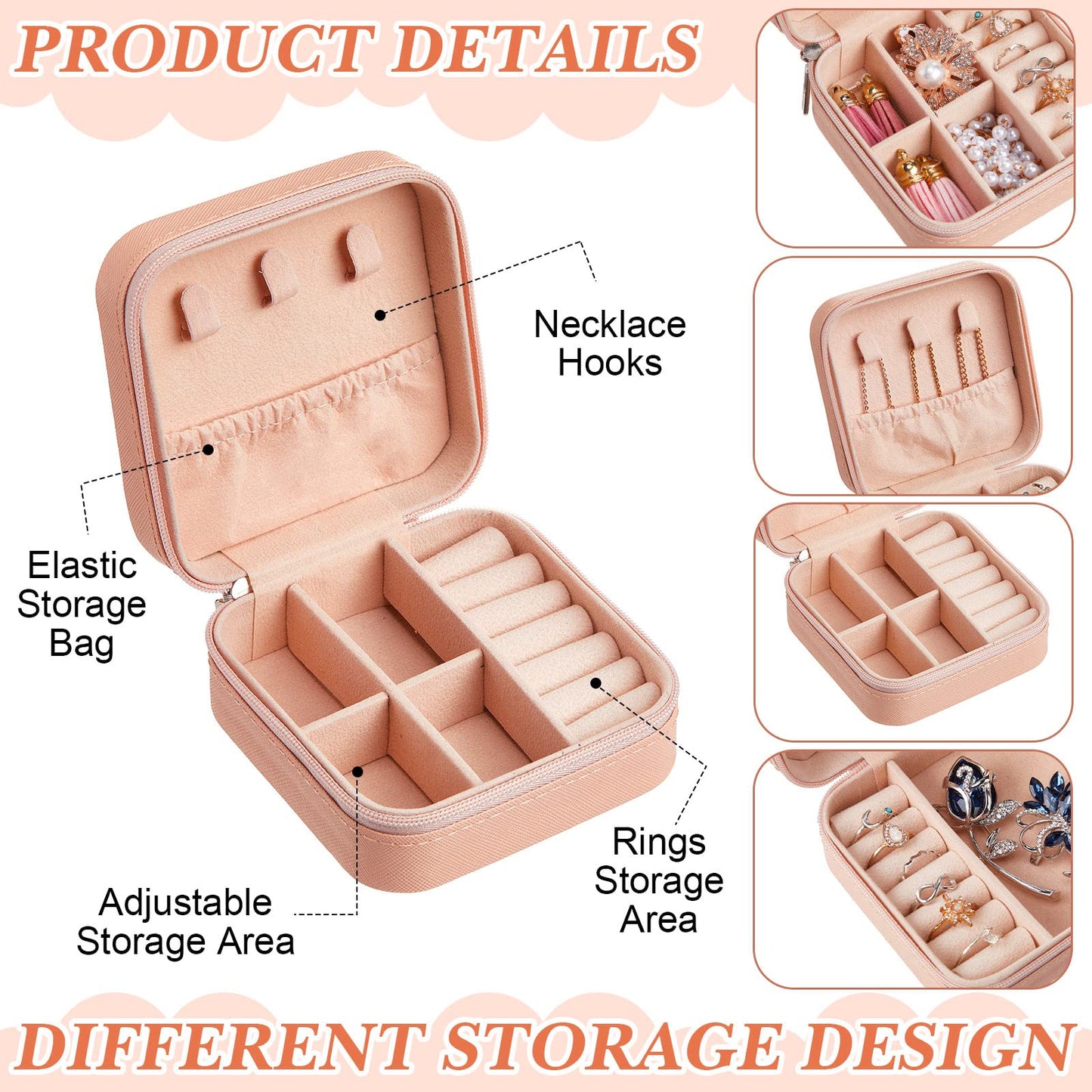 Yinkin 9 Pcs Travel Jewelry Case Boxes Small Jewelry Travel Mini Organizer with 9 Pcs Hair Scrunchies, Bridesmaid Women Girls Earring Ring Storage Gift(Pink)