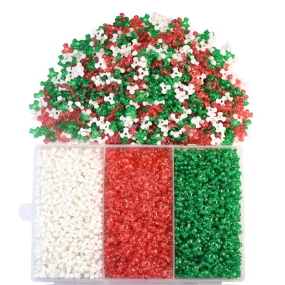 2400Pcs Christmas Tri Beads, Christmas Tri Shaped Beads Red Green White Triangle Beads for Craft Wreath Candy Cane-Xmas Holiday Tree Decorations Beaded Ornament Kit