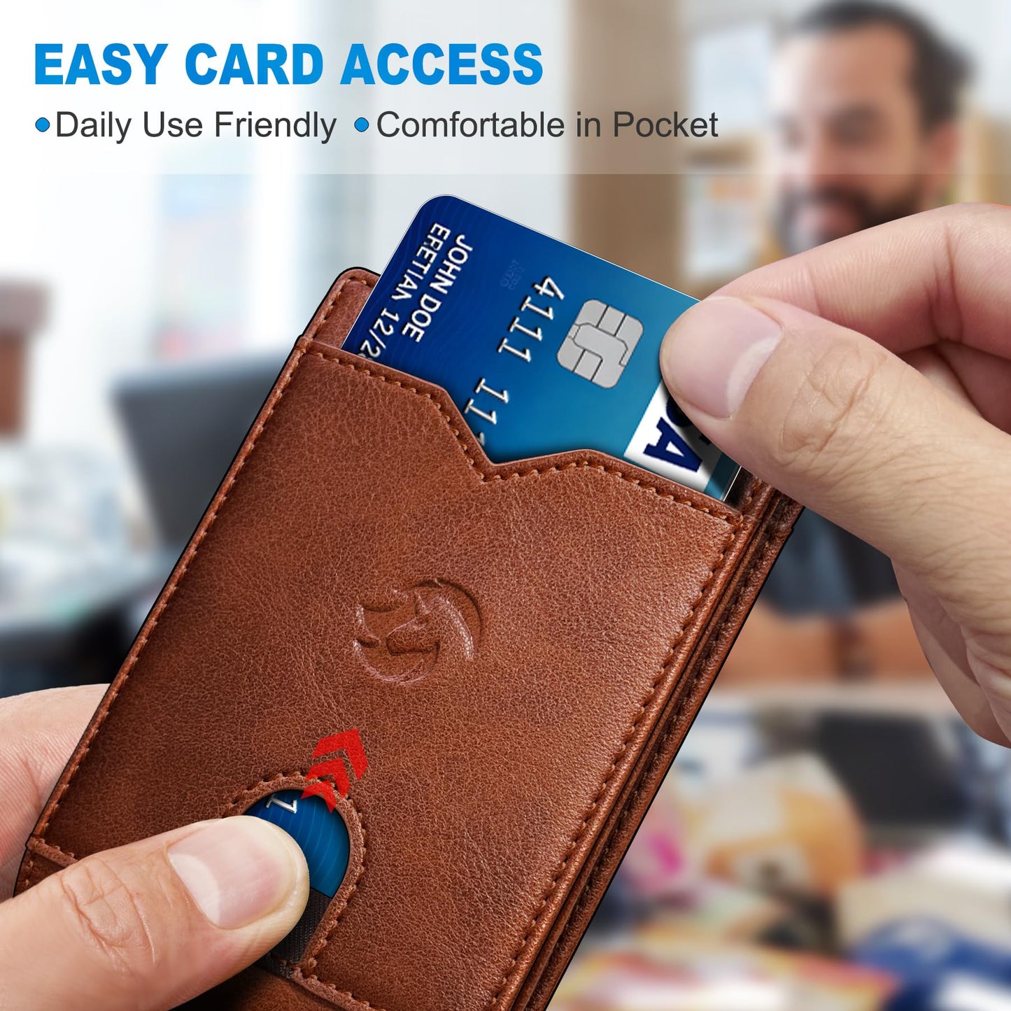 Housmai Mens Wallet: 2 ID Windows & 13 Card Slots Slim Leather Bifold, RFID Blocking Front Pocket Wallet for Men, Gift Box
