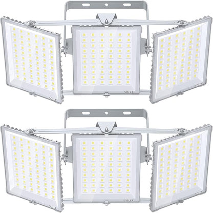 600W 2 Pack 2025 Plus New Upgraded LED Flood Light Outdoor, 60000LM Super Bright Stadium Lights, 6000K Daylight White, IP66 Waterproof, 3 Heads Adjustable Floodlights for Yard, Arena, Street