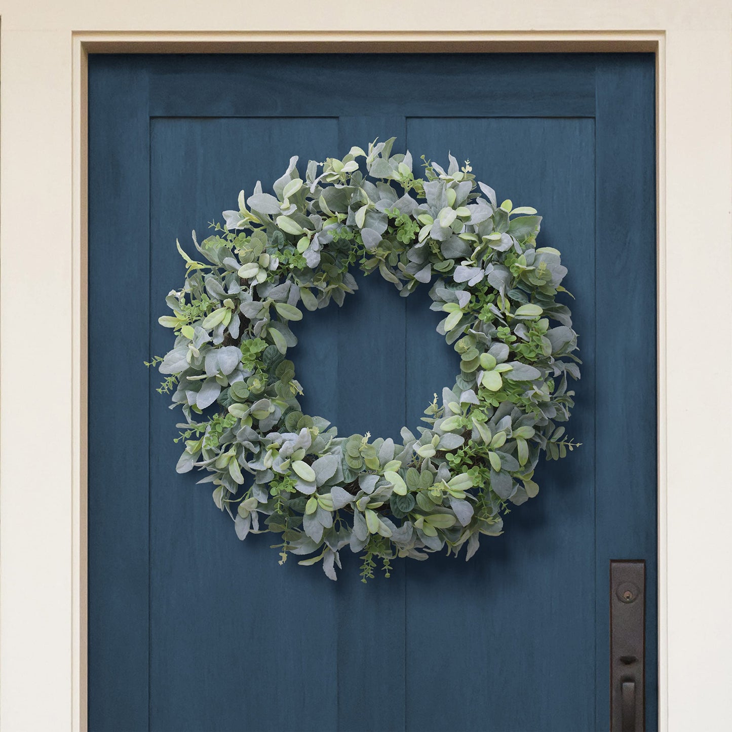 Puleo International 28" Artificial Flocked Lambs Ear Spring Door Wreath
