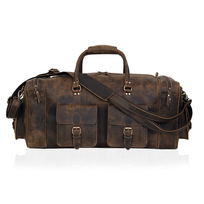 Large duffel bags for men holdall leather travel bag overnight gym sports weekend bag (BROWN, 32" XX-Large)