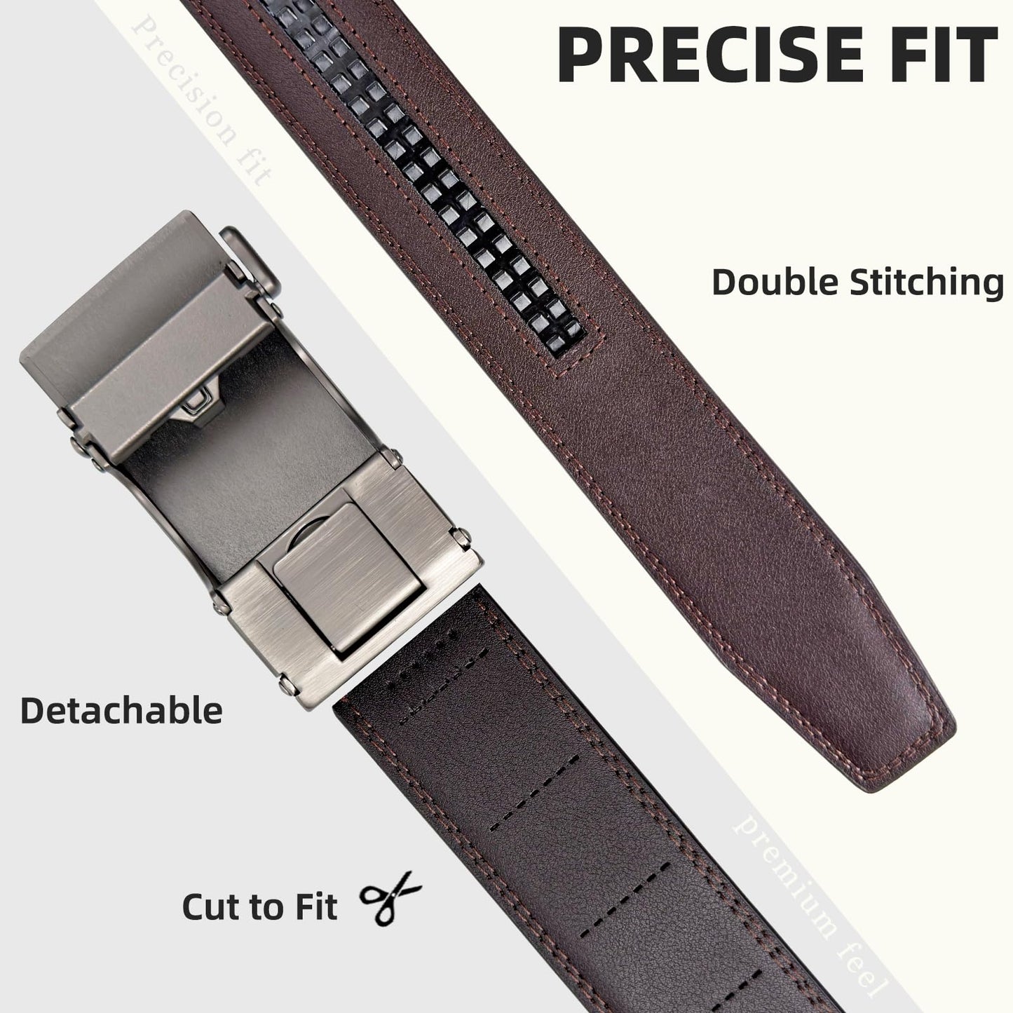 QVGFCTB Mens Belt 2 Pack, Leather Ratchet Belts for Men - Adjustable Trim to Fit Holeless Click Buckle for Dress, Casual & Jeans, 1 3/8"