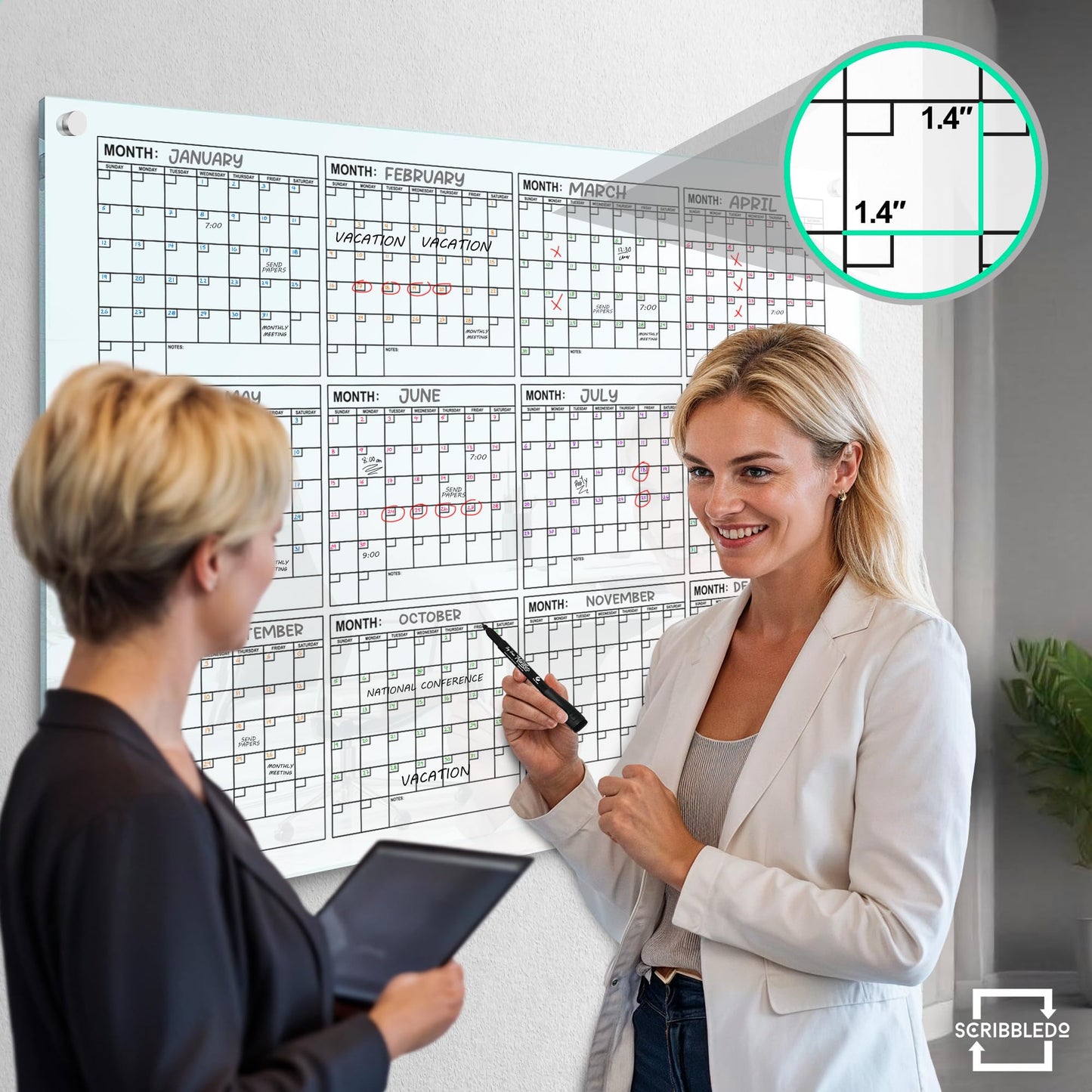 34"x46" Glass Whiteboard Calendar yearly Planner White Board 12 Month Dry Erase for Wall Glass Calendar Whiteboard Large Wall Calendar 2026